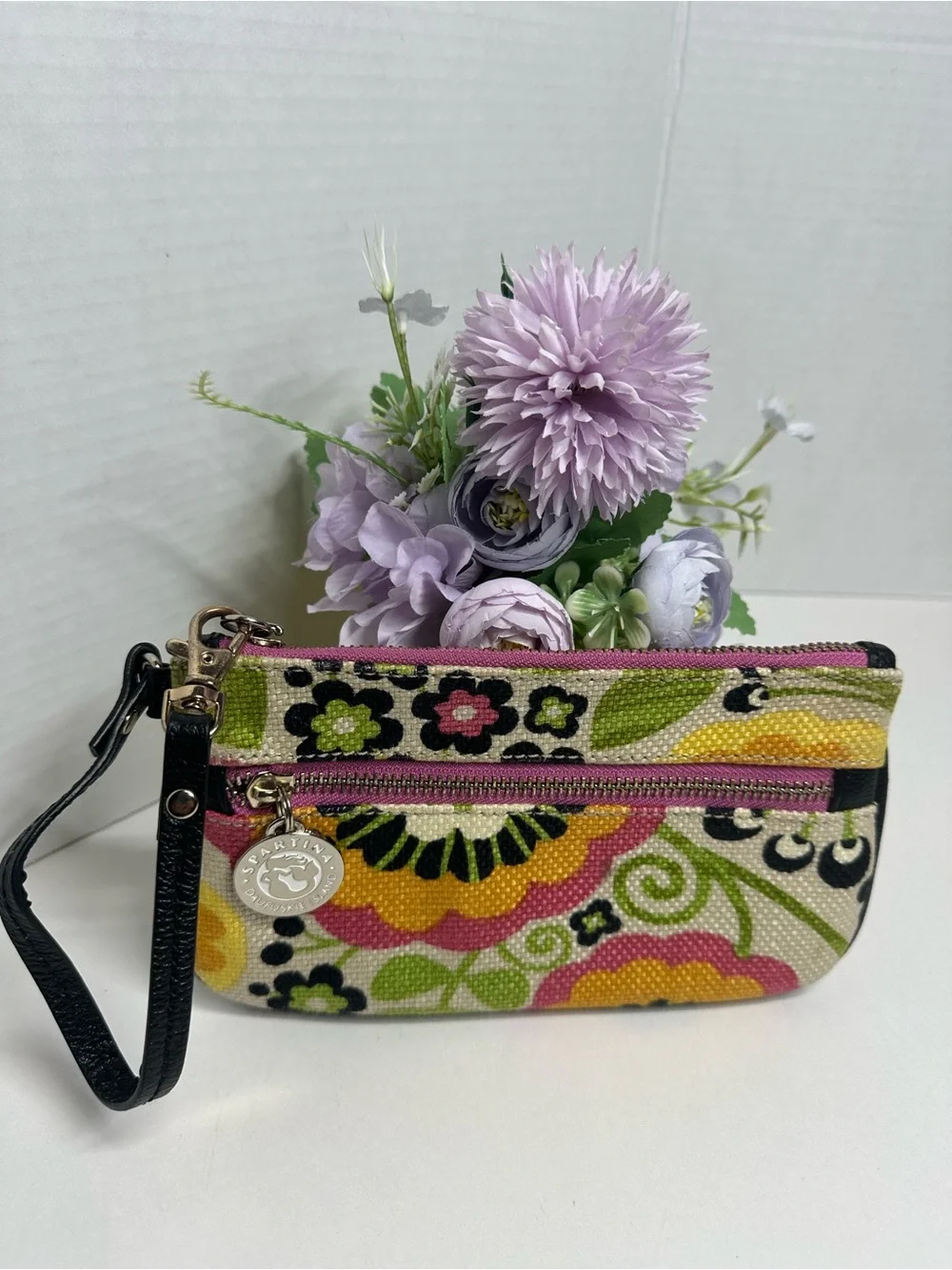 Spartina 449 Floral Canvas Wristlet in Yellow, Pink & Green